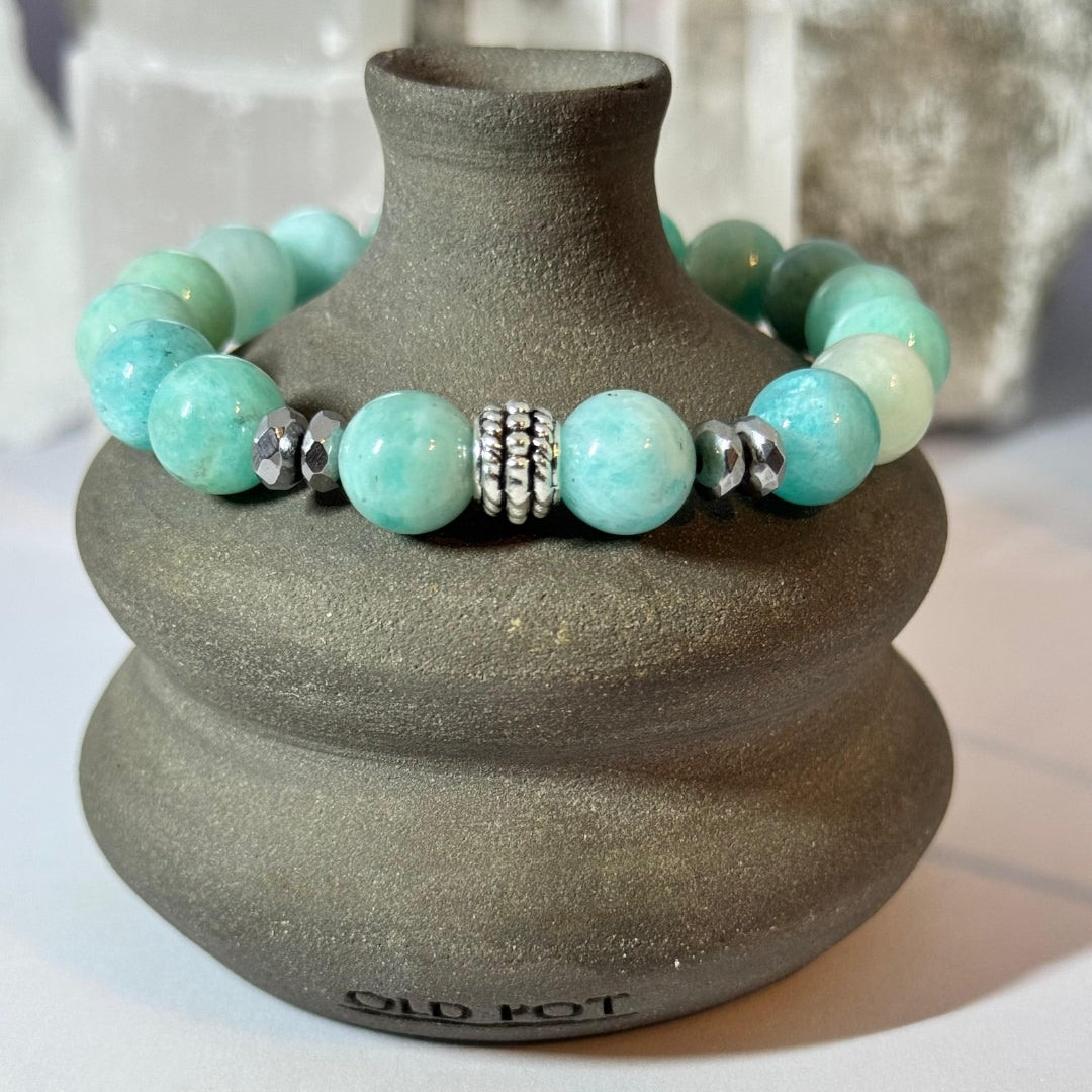Amazonite Bracelet 10mm with Hematite