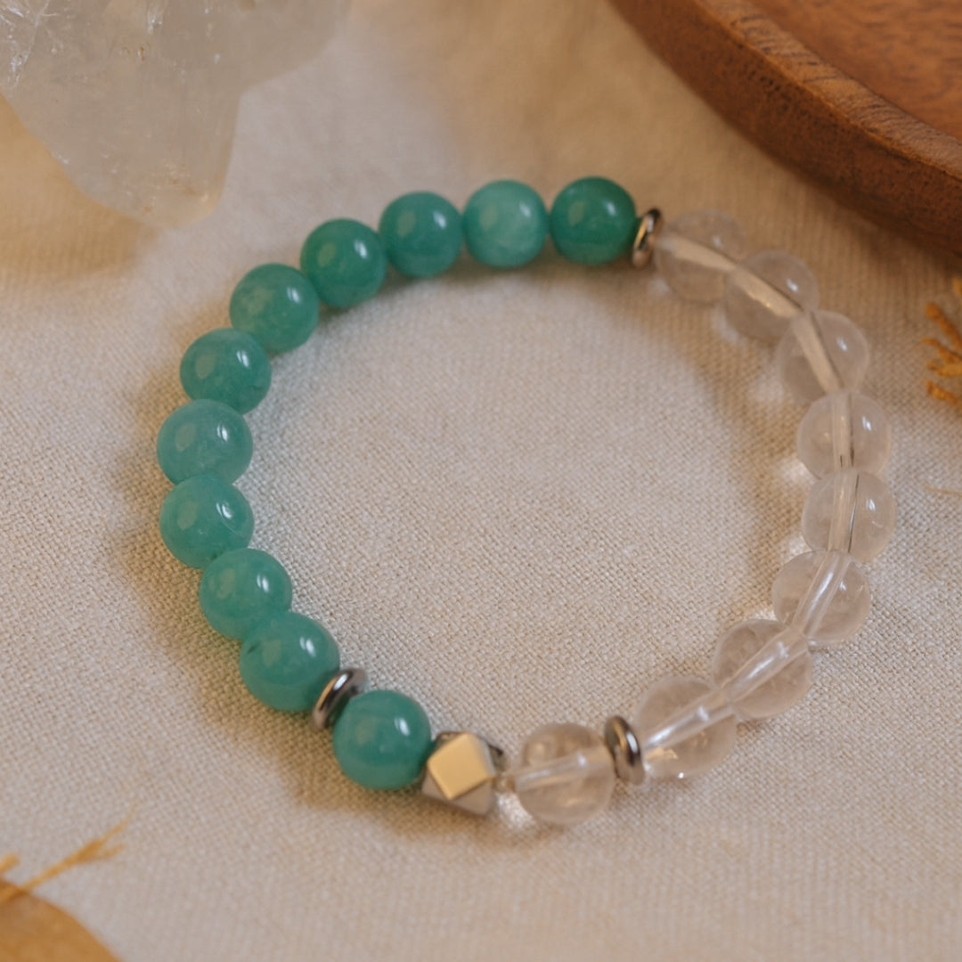 Amazonite Clarity Bracelet 8mm AAA Natural Amazonite Clear Quartz Hematite