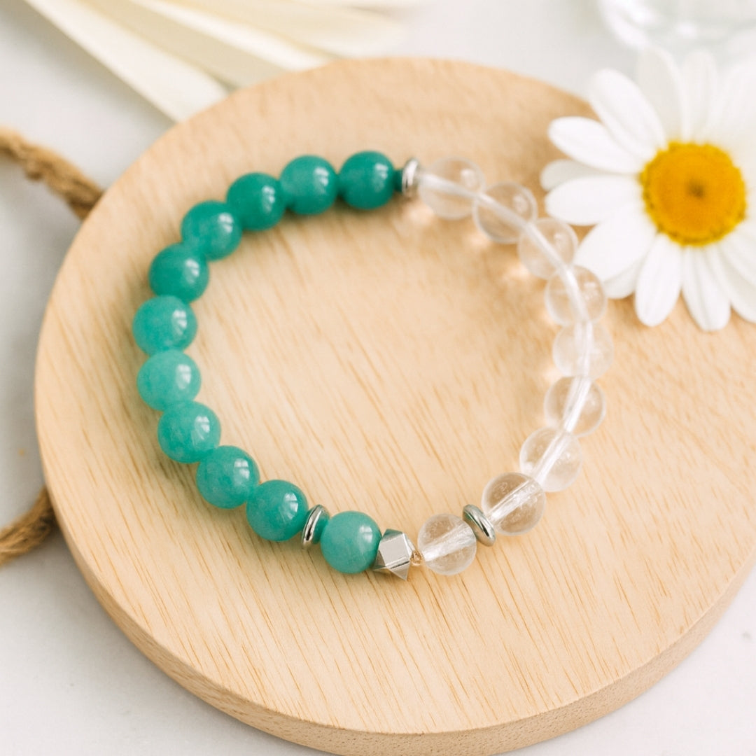 Amazonite Clarity Bracelet 8mm AAA Natural Amazonite Clear Quartz Hematite