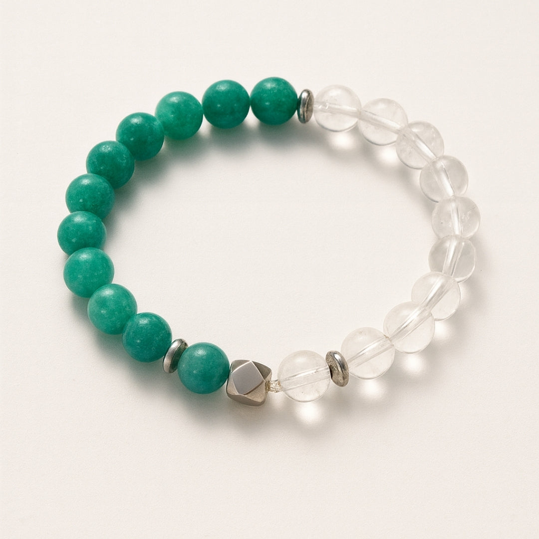Amazonite Clarity Bracelet 8mm AAA Natural Amazonite Clear Quartz Hematite