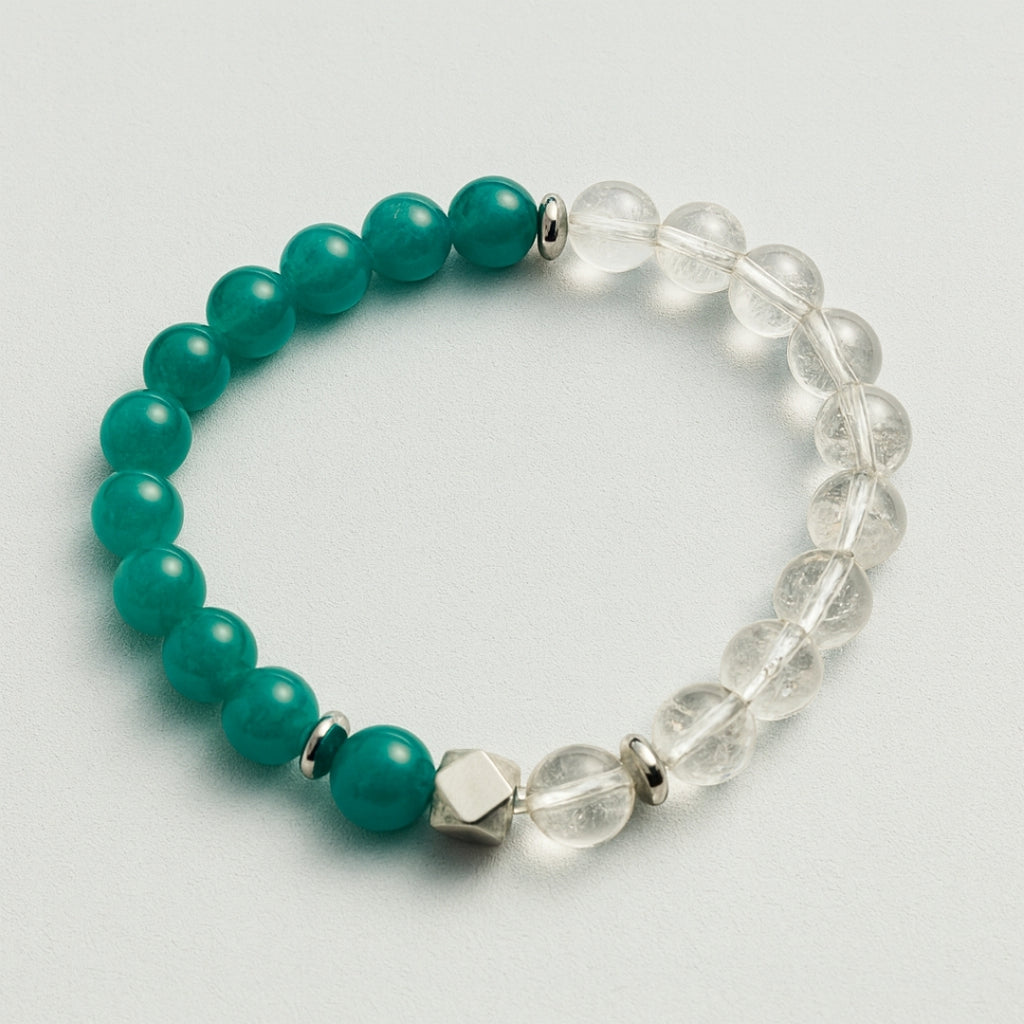 Amazonite Clarity Bracelet 8mm AAA Natural Amazonite Clear Quartz Hematite