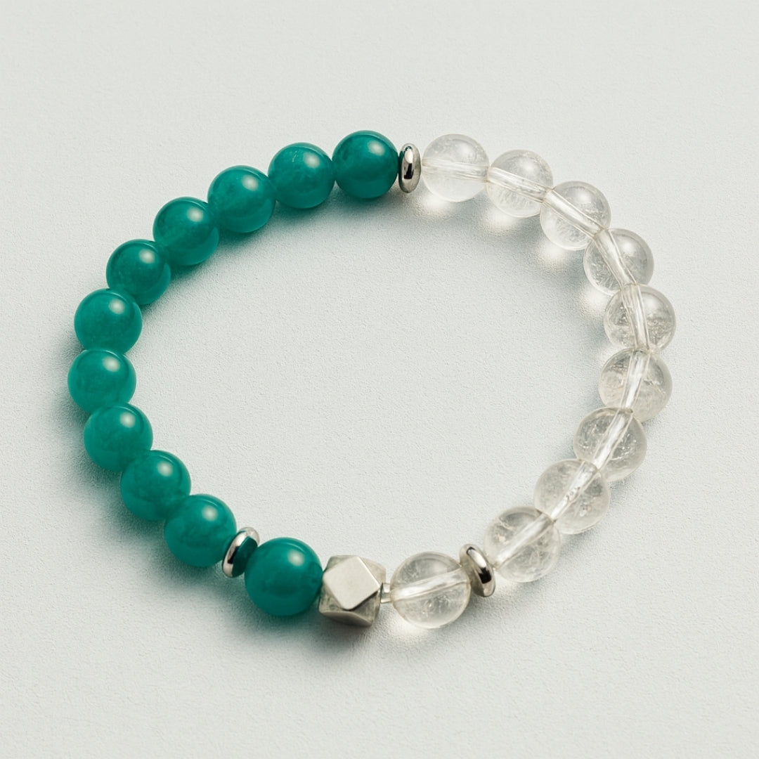 Amazonite Clarity Bracelet 8mm AAA Natural Amazonite Clear Quartz Hematite