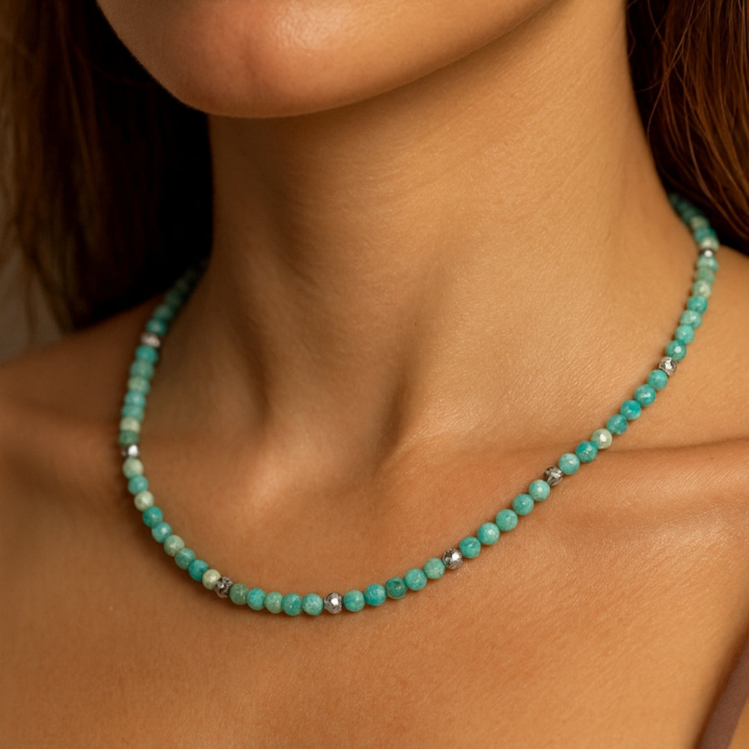 Amazonite Boho Necklace Calm Power | 4mm Faceted Amazonite