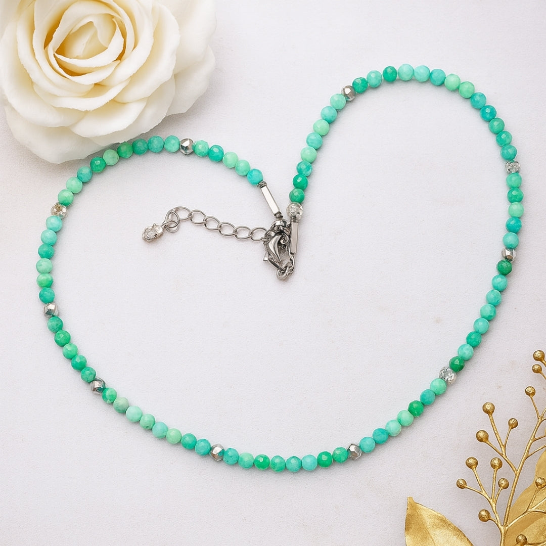 Amazonite Boho Necklace Calm Power | 4mm Faceted Amazonite