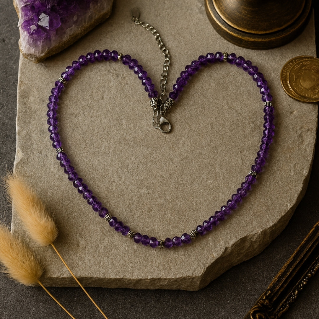 Amethyst & 925 Sterling Silver Necklace | AAA Faceted Gemstone |Luxury Handmade Jewelry