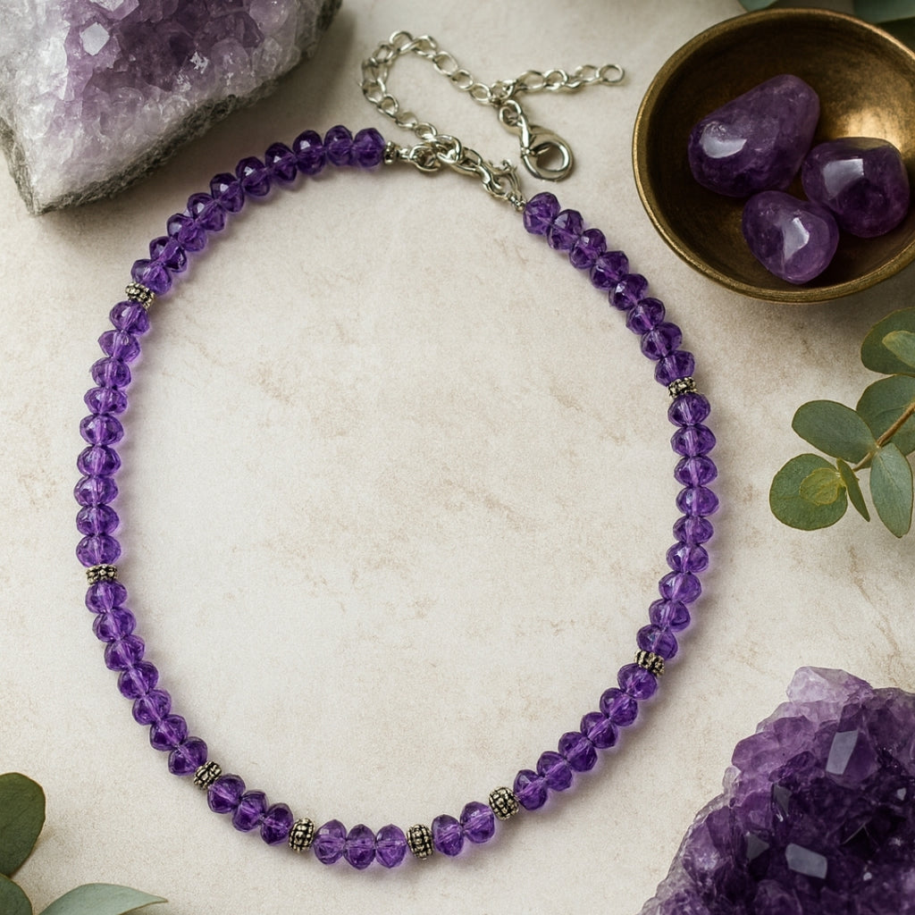 Amethyst & 925 Sterling Silver Necklace | AAA Faceted Gemstone |Luxury Handmade Jewelry
