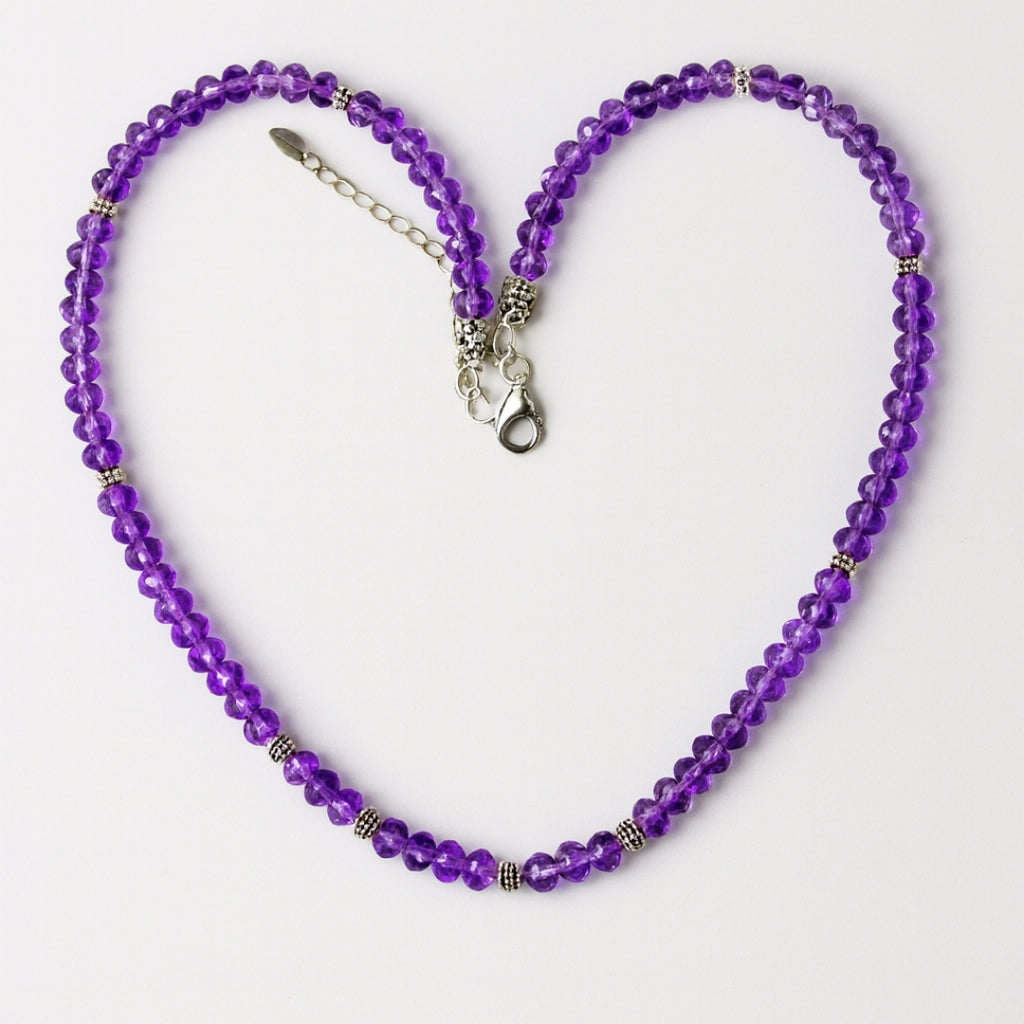 Amethyst & 925 Sterling Silver Necklace | AAA Faceted Gemstone |Luxury Handmade Jewelry