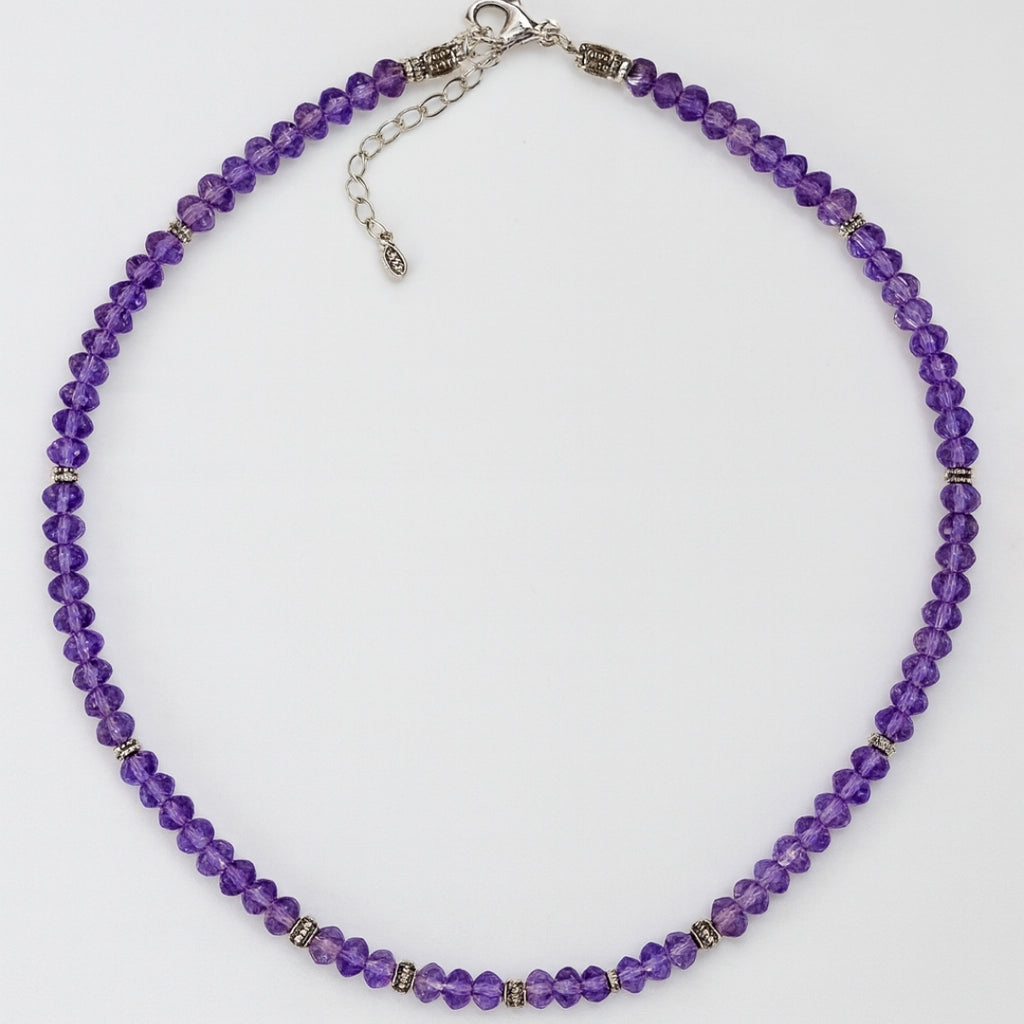 Amethyst & 925 Sterling Silver Necklace | AAA Faceted Gemstone |Luxury Handmade Jewelry
