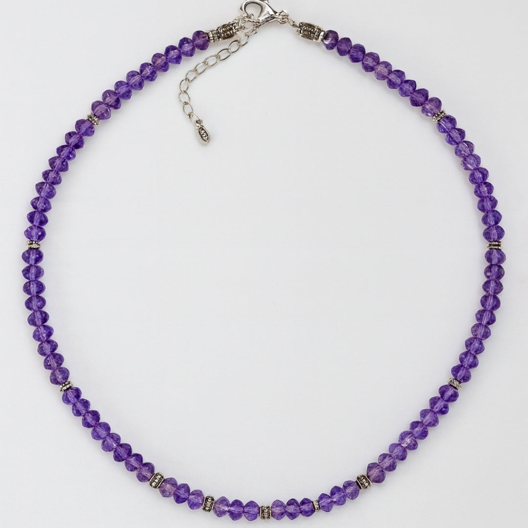 Amethyst & 925 Sterling Silver Necklace | AAA Faceted Gemstone |Luxury Handmade Jewelry