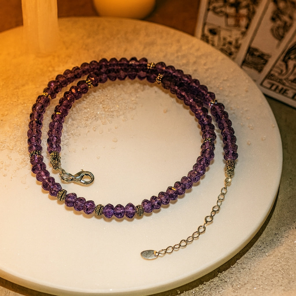 Amethyst & 925 Sterling Silver Necklace | AAA Faceted Gemstone |Luxury Handmade Jewelry