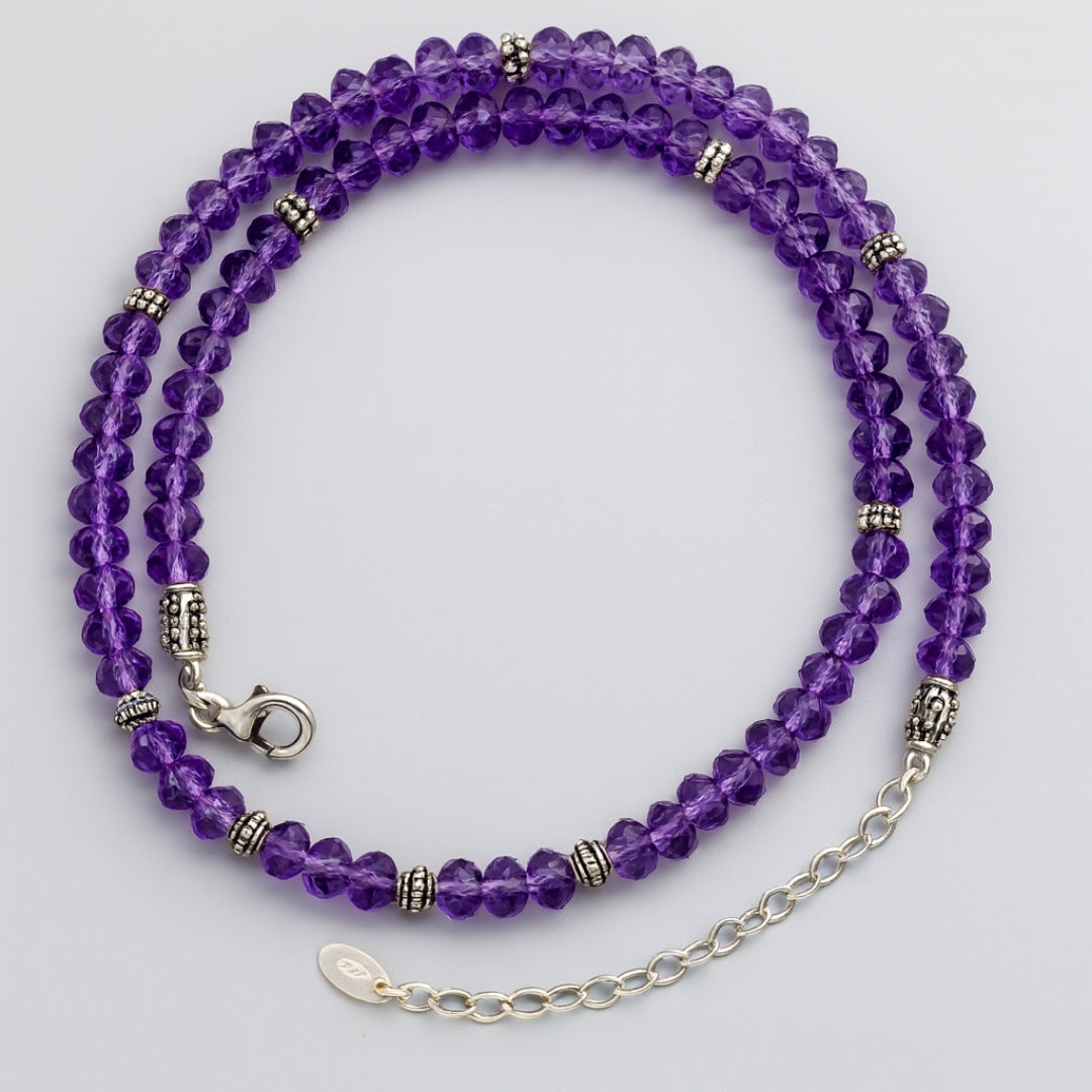 Amethyst & 925 Sterling Silver Necklace | AAA Faceted Gemstone |Luxury Handmade Jewelry