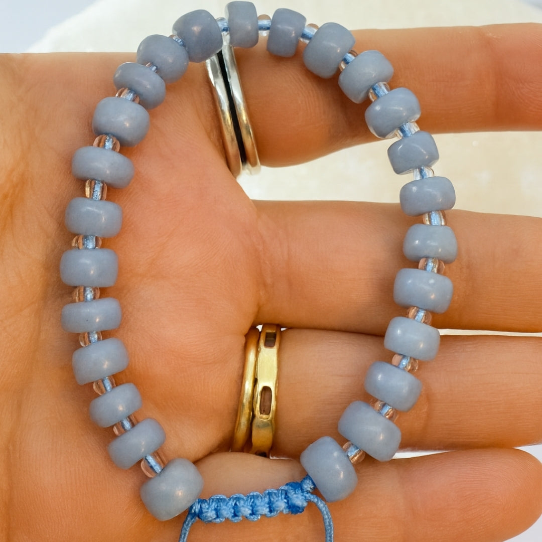 Angelite Bracelet 4x7 mm Rondelle | Macrame Adjustable Crystal Jewelry
