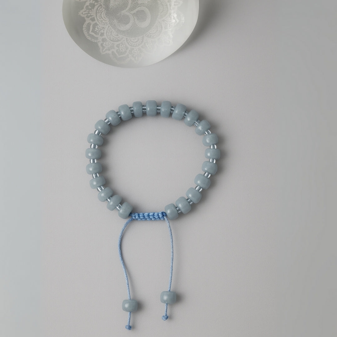 Angelite Bracelet 4x7 mm Rondelle | Macrame Adjustable Crystal Jewelry