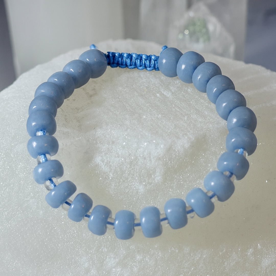Angelite Bracelet 4x7 mm Rondelle | Macrame Adjustable Crystal Jewelry