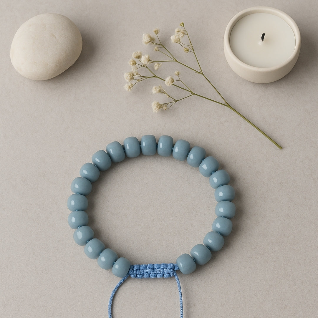 Angelite Bracelet 4x7 mm Rondelle | Macrame Adjustable Crystal Jewelry