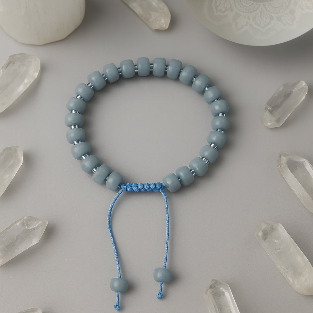 Angelite Bracelet 4x7 mm Rondelle | Macrame Adjustable Crystal Jewelry