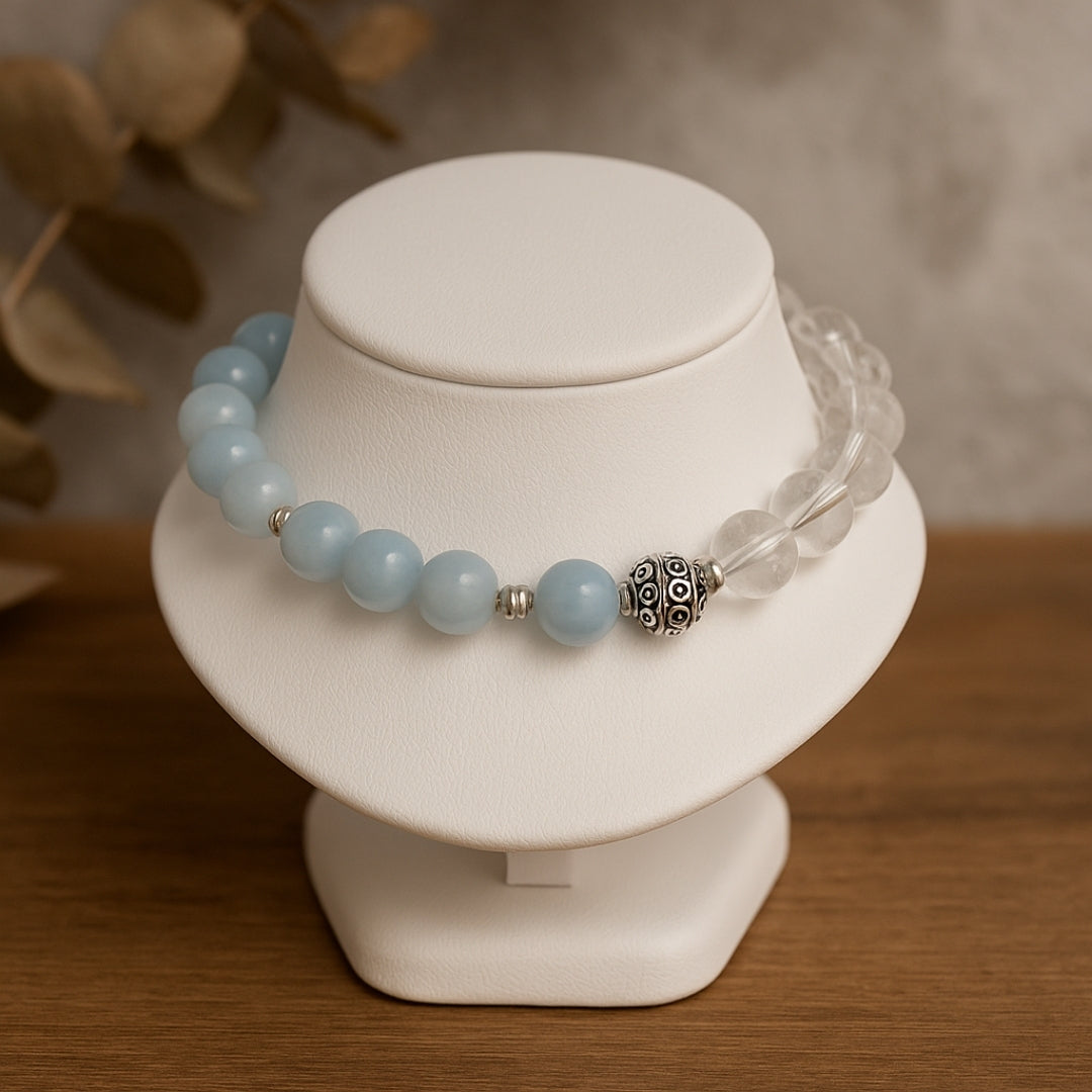 Angelite Clear Quartz Bracelet | Chakra Balance Spiritual Bracelet | Celestara Veil