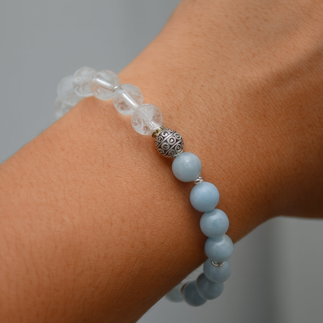 Angelite Clear Quartz Bracelet | Chakra Balance Spiritual Bracelet | Celestara Veil