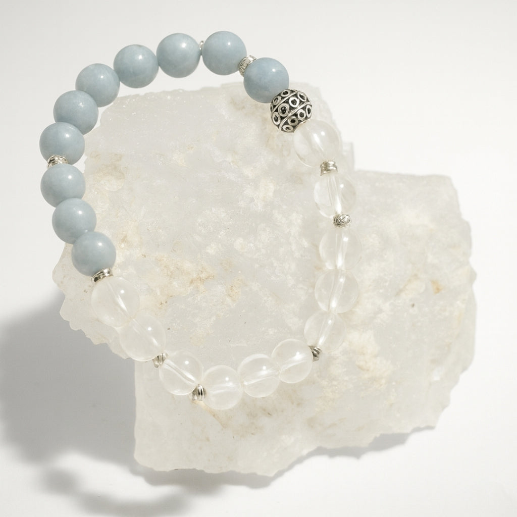Angelite Clear Quartz Bracelet | Chakra Balance Spiritual Bracelet | Celestara Veil