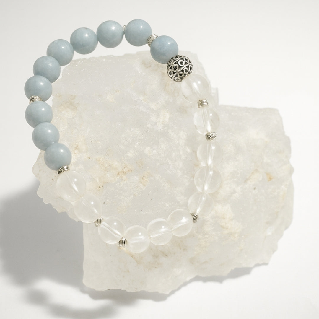 Angelite Clear Quartz Bracelet | Chakra Balance Spiritual Bracelet | Celestara Veil
