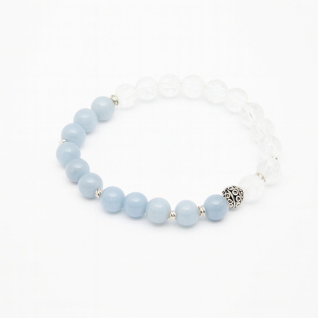 Angelite Clear Quartz Bracelet | Chakra Balance Spiritual Bracelet | Celestara Veil