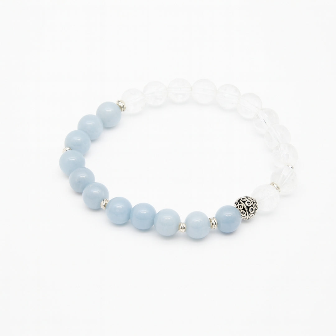 Angelite Clear Quartz Bracelet | Chakra Balance Spiritual Bracelet | Celestara Veil