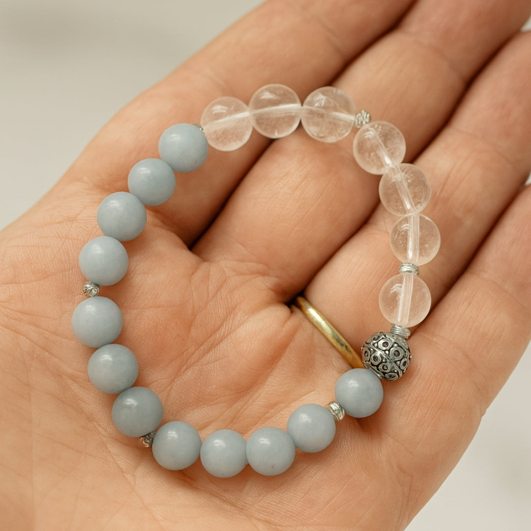 Angelite Clear Quartz Bracelet | Chakra Balance Spiritual Bracelet | Celestara Veil