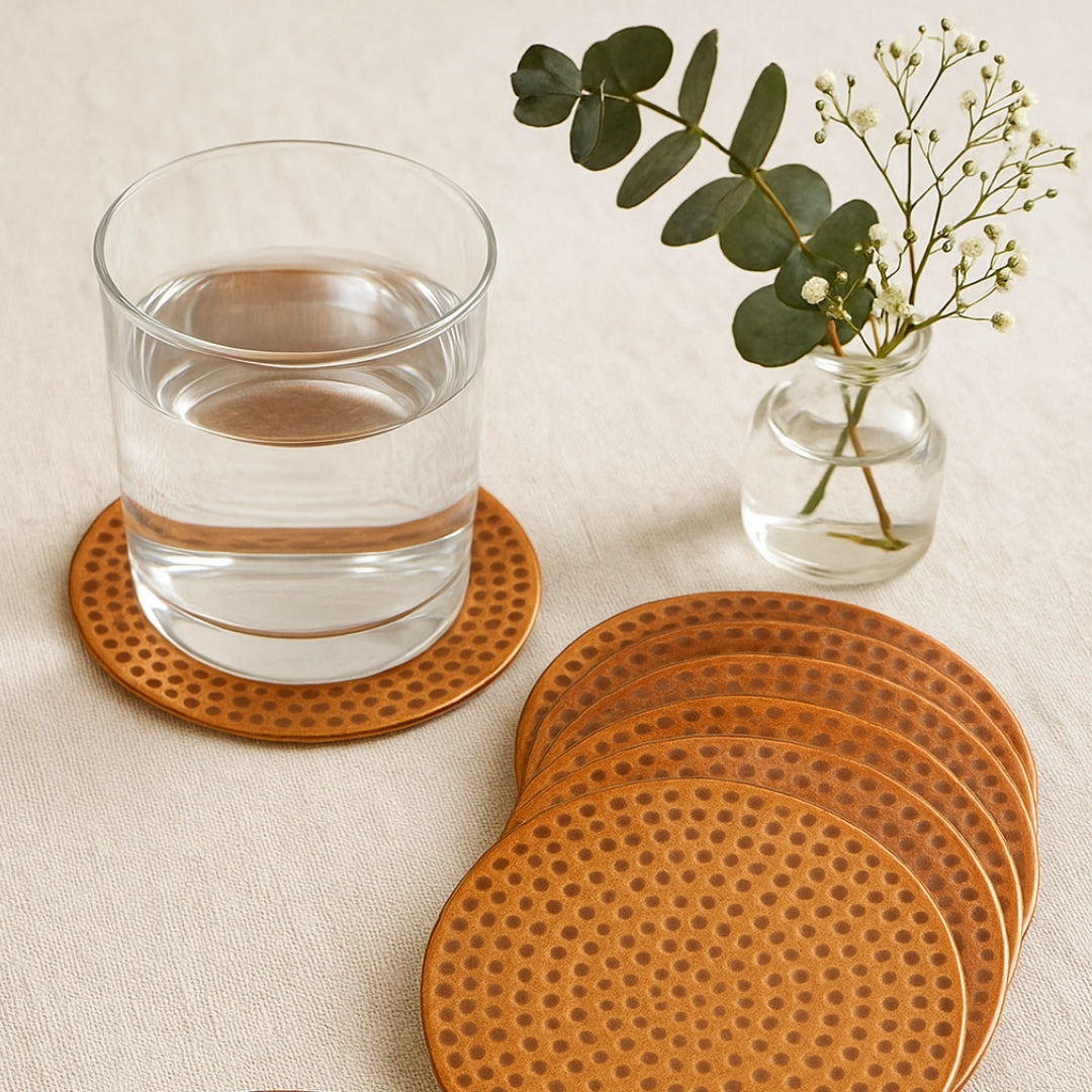 Authentic Turkish Copper Coaster Set | Handmade Hammered Coasters (6 pcs) | Rustic Anatolian Drinkware & Timeless Home Gift Decor