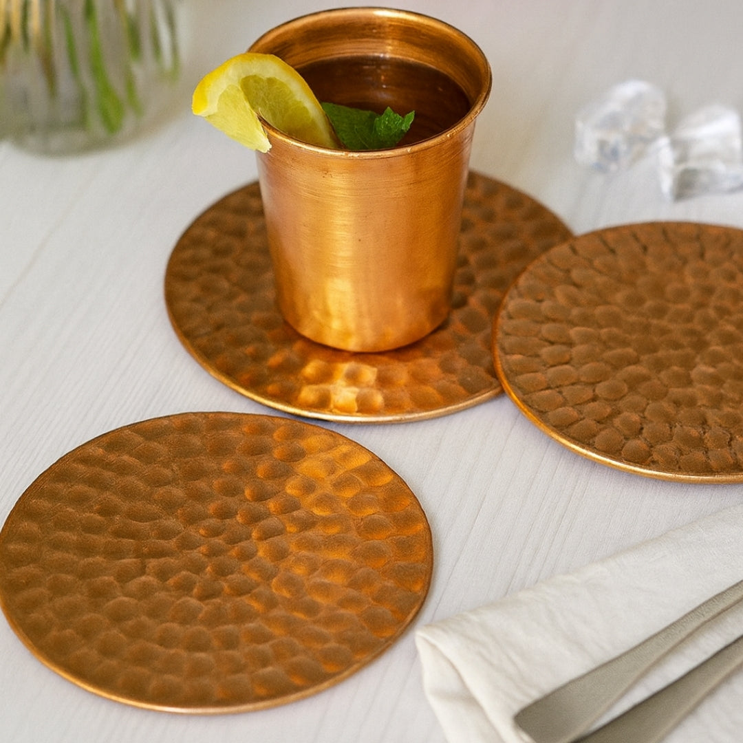 Authentic Turkish Copper Coaster Set | Handmade Hammered Coasters (6 pcs) | Rustic Anatolian Drinkware & Timeless Home Gift Decor