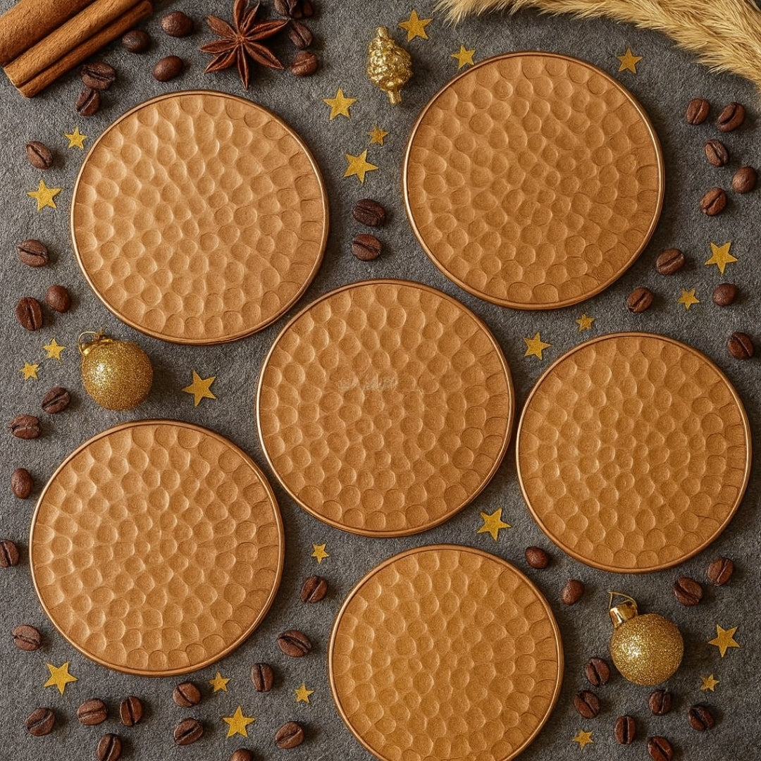 Authentic Turkish Copper Coaster Set | Handmade Hammered Coasters (6 pcs) | Rustic Anatolian Drinkware & Timeless Home Gift Decor