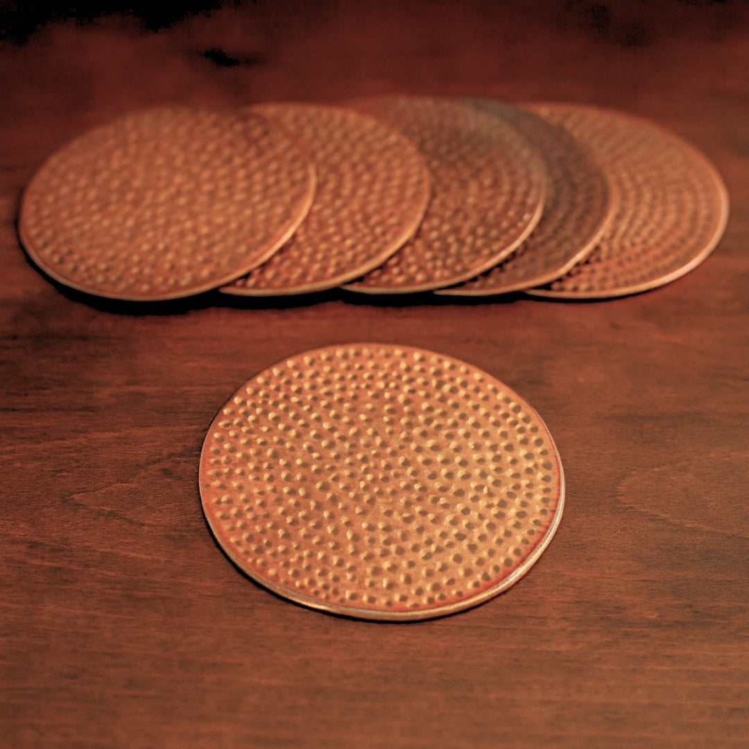 Authentic Turkish Copper Coaster Set | Handmade Hammered Coasters (6 pcs) | Rustic Anatolian Drinkware & Timeless Home Gift Decor