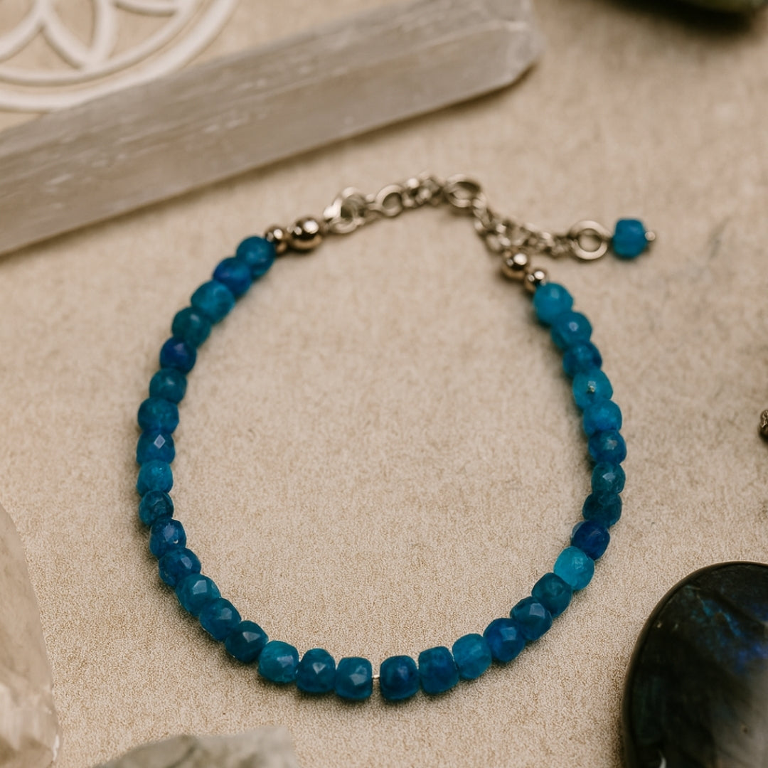 Apatite Cube Bracelet | 925 Sterling Silver | Natural Gemstone Jewelry