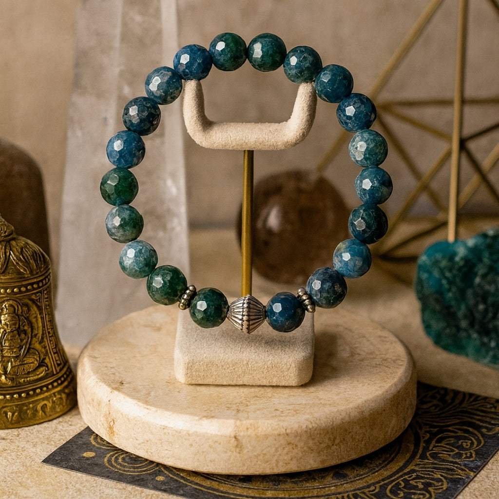 Blue Apatite Bracelet 8mm Natural Faceted Teal Gemstone | 925 Silver |