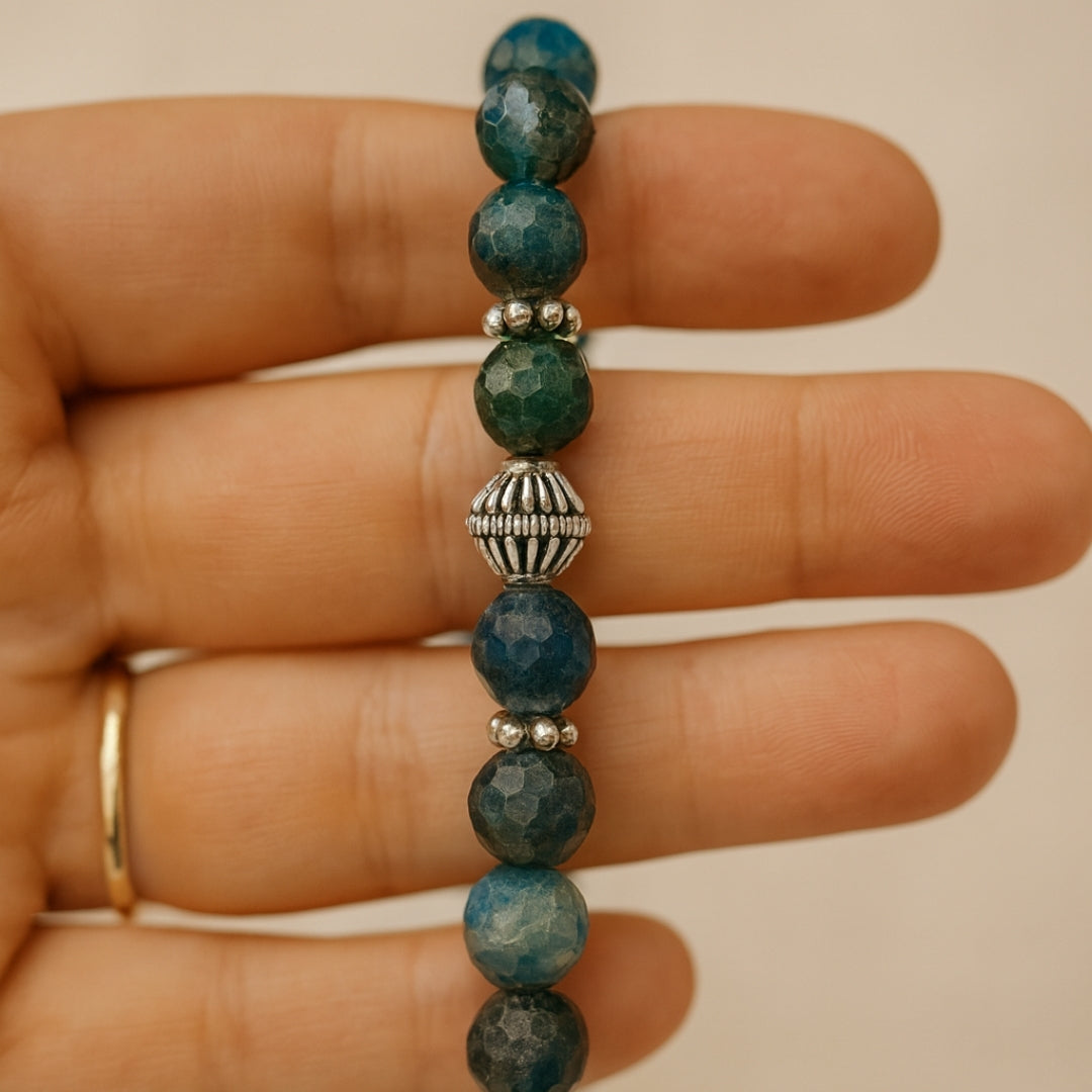 Blue Apatite Bracelet 8mm Natural Faceted Teal Gemstone | 925 Silver |