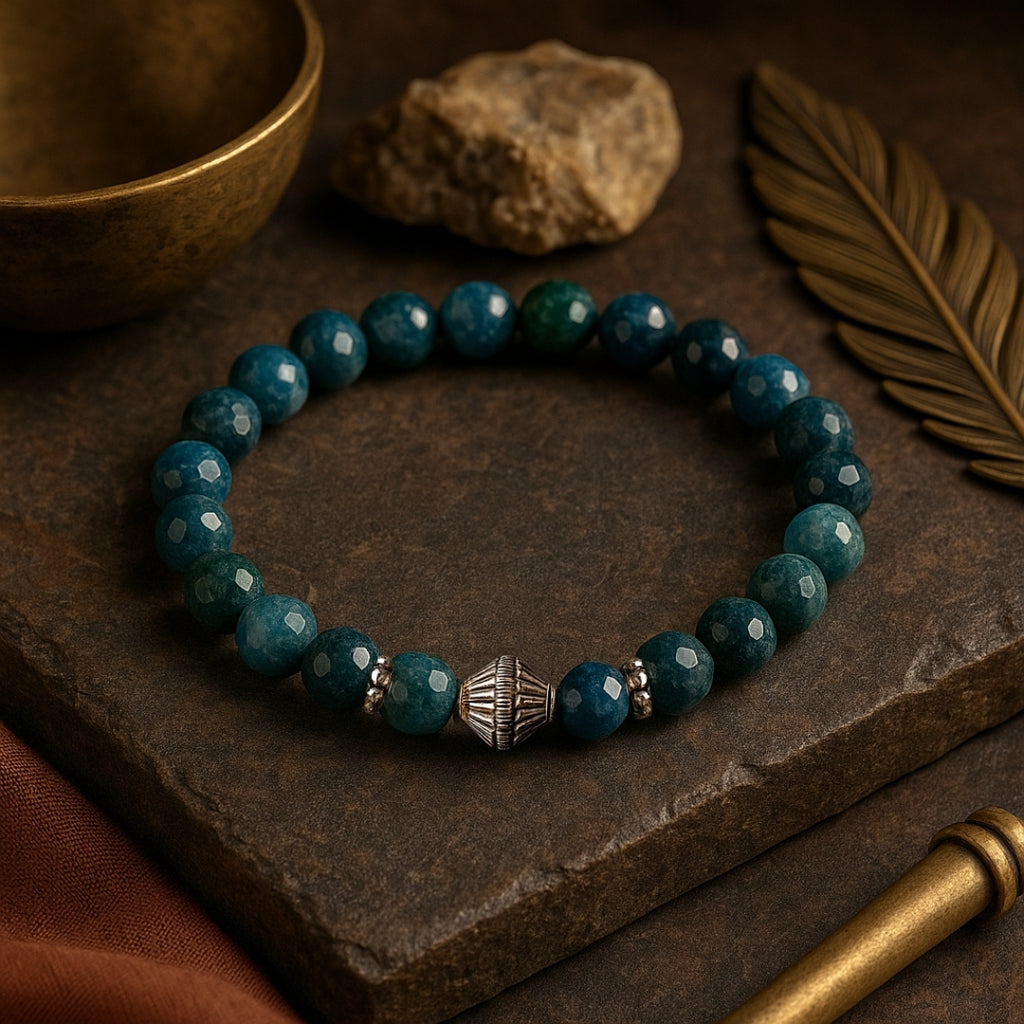 Blue Apatite Bracelet 8mm Natural Faceted Teal Gemstone | 925 Silver |