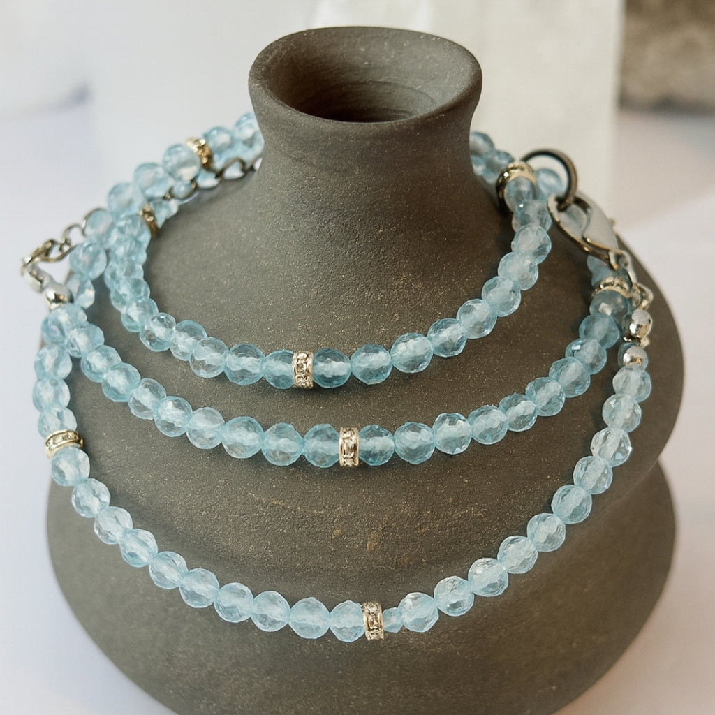 Blue Topaz Dainty Necklace 4 mm Faceted | Minimal Gemstone