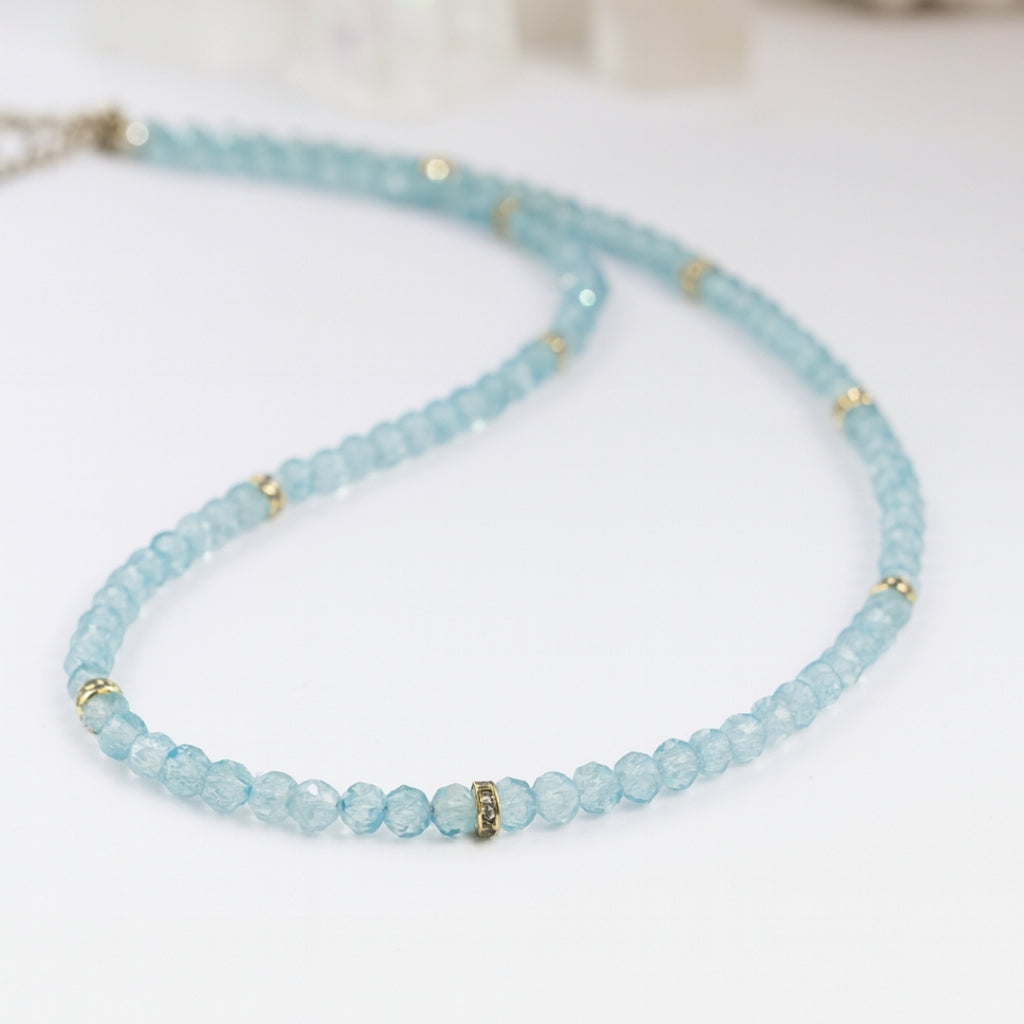 Blue Topaz Dainty Necklace 4 mm Faceted | Minimal Gemstone