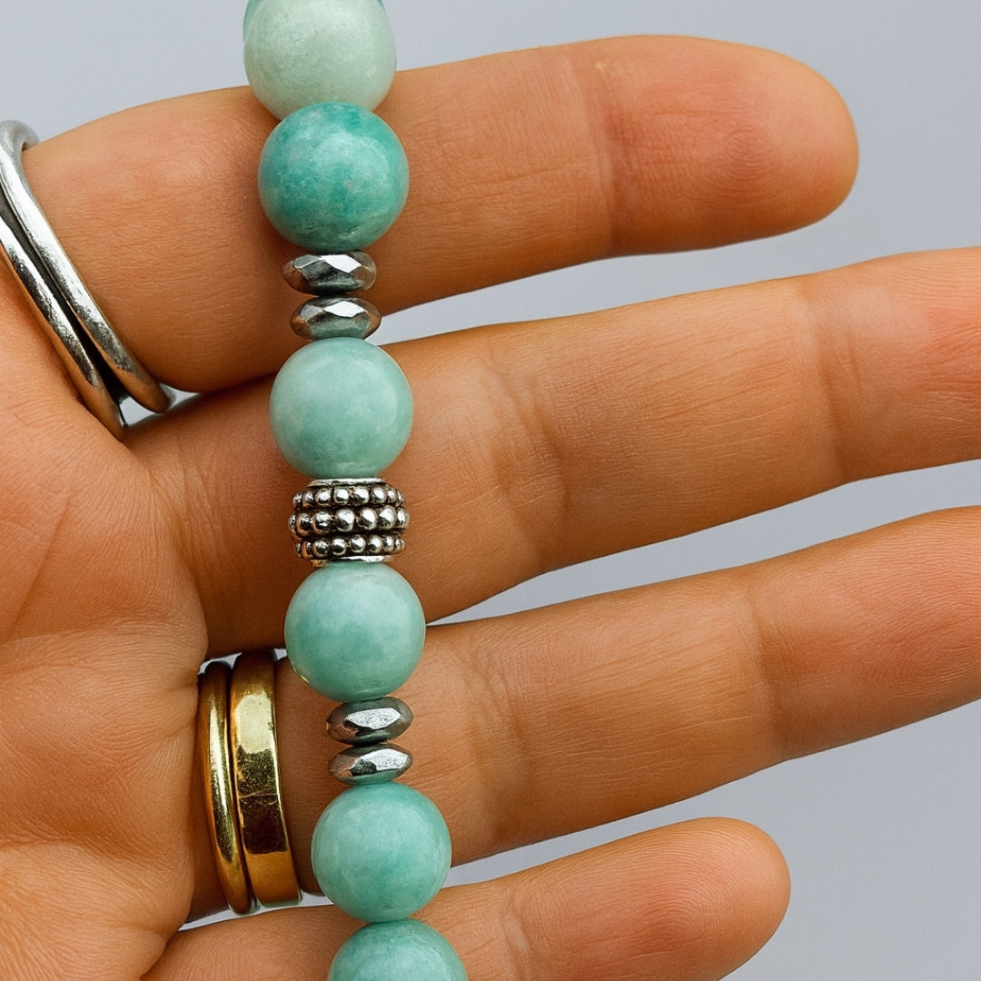Amazonite Bracelet 10mm with Hematite