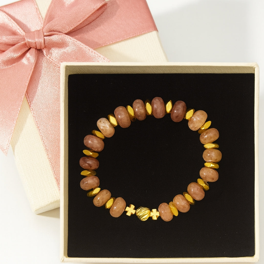 Strawberry Quartz Bracelet 10mm Rondelle with Hematite | Prana Vitae Collection
