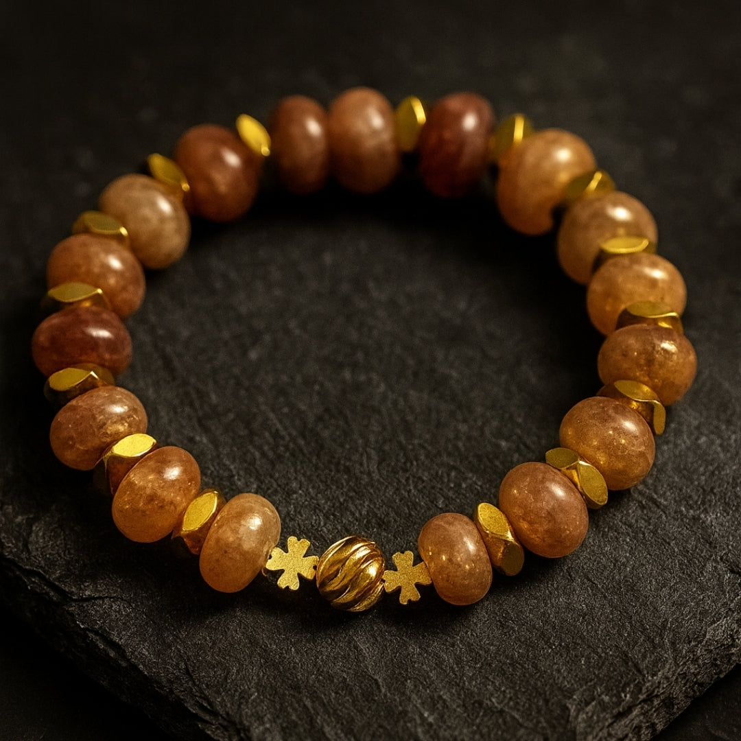 Strawberry Quartz Bracelet 10mm Rondelle with Hematite | Prana Vitae Collection