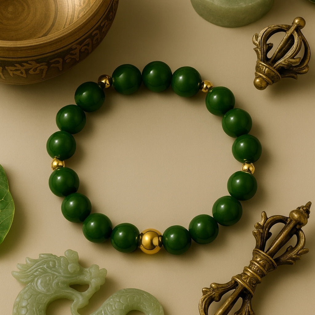 Jade Handmade Bracelet 10mm | Natural Green Jade Jewelry |