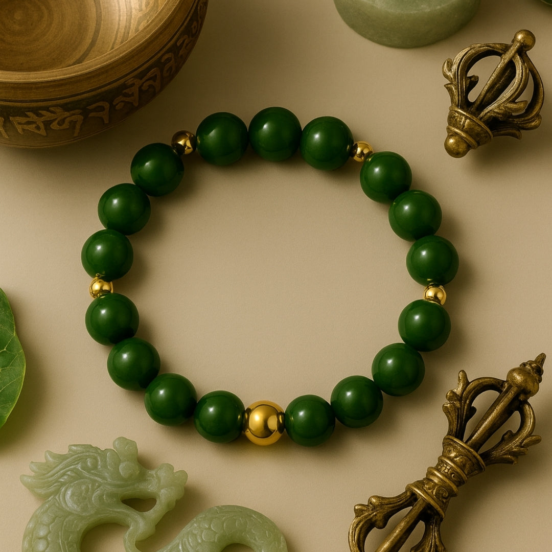 Jade Handmade Bracelet 10mm | Natural Green Jade Jewelry |