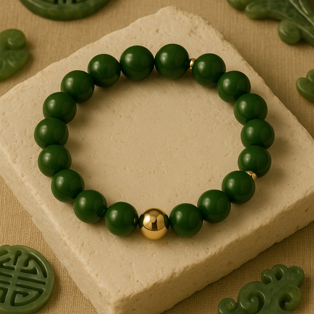 Jade Handmade Bracelet 10mm | Natural Green Jade Jewelry |