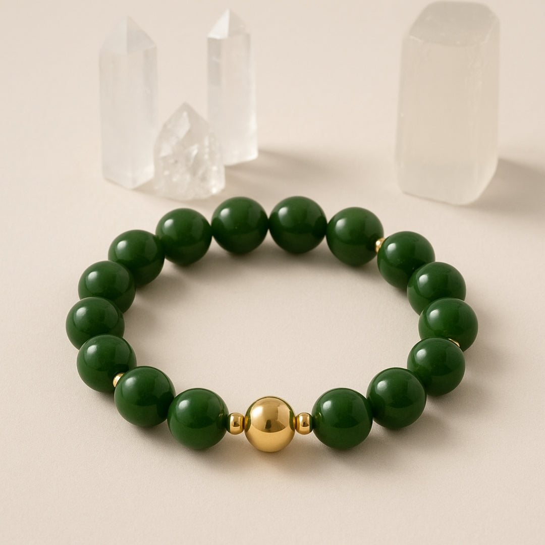 Jade Handmade Bracelet 10mm | Natural Green Jade Jewelry |