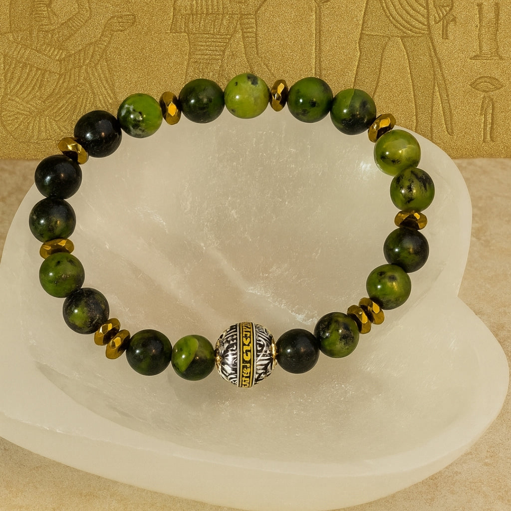 Canadian Jade & Hematite Bracelet | 8mm Natural Gemstone Jewelry Gift