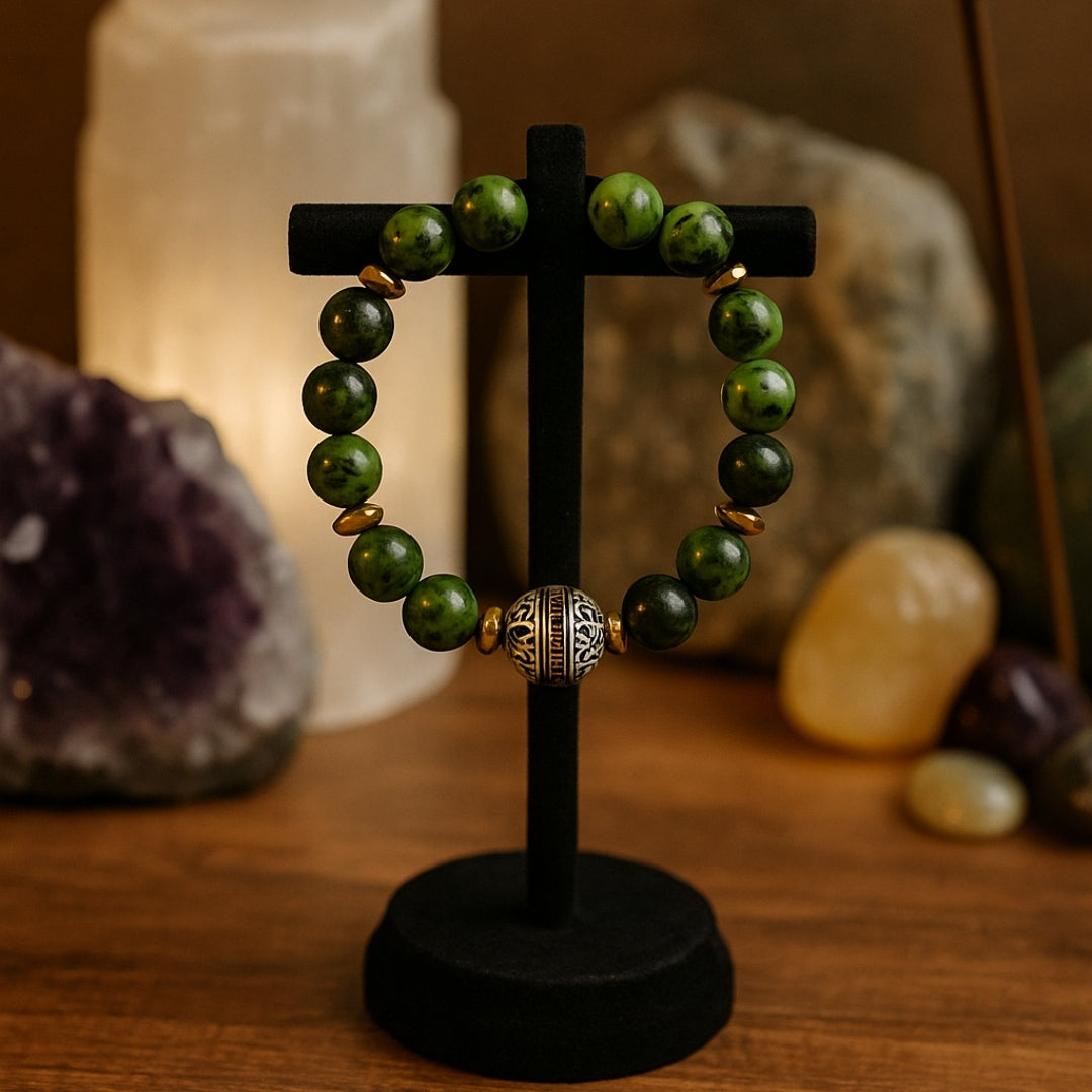 Canadian Jade & Hematite Bracelet | 8mm Natural Gemstone Jewelry Gift