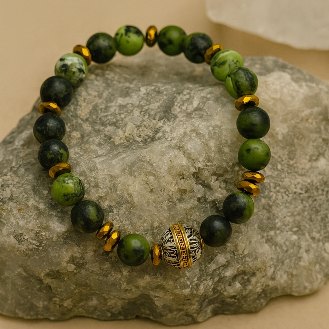 Canadian Jade & Hematite Bracelet | 8mm Natural Gemstone Jewelry Gift