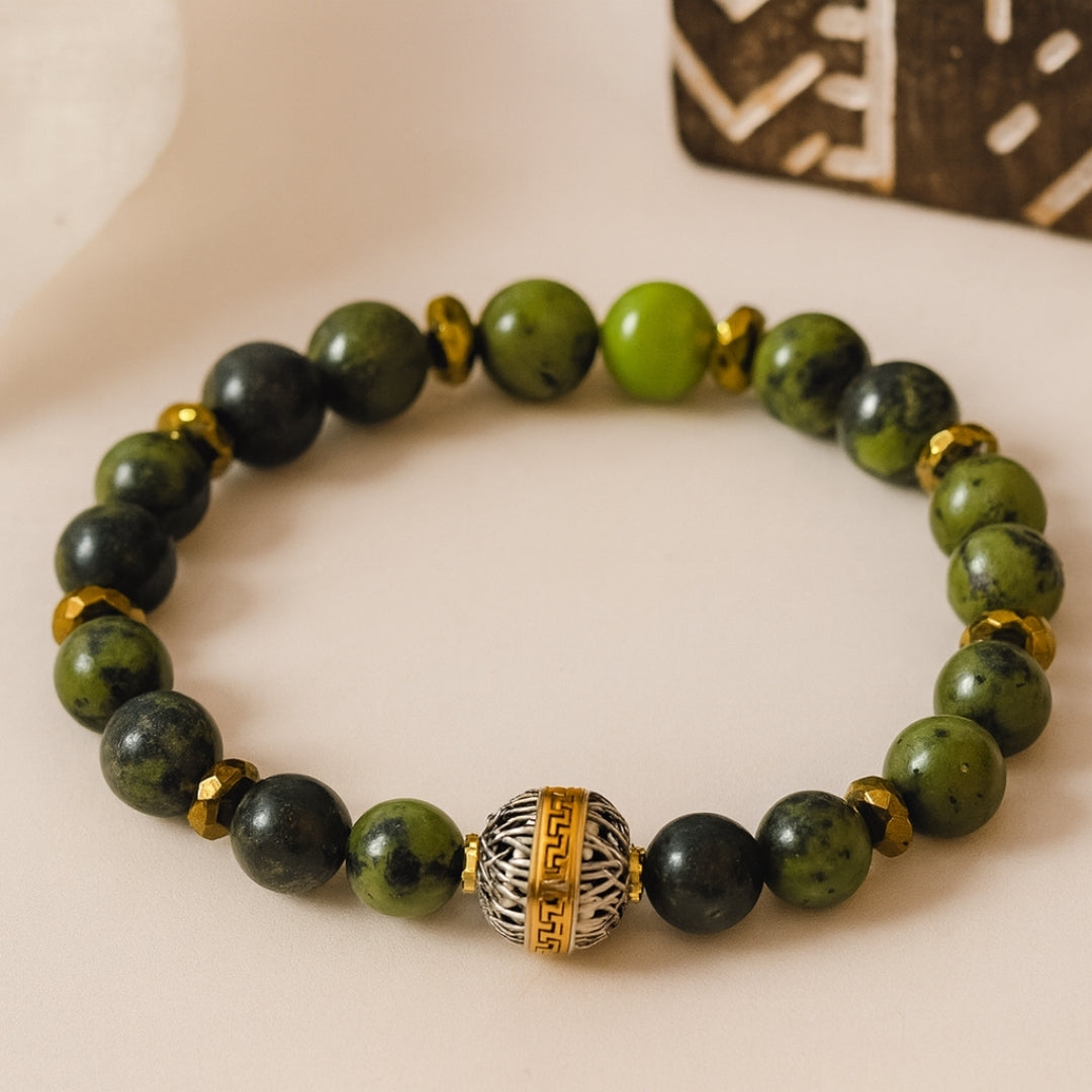 Canadian Jade & Hematite Bracelet | 8mm Natural Gemstone Jewelry Gift