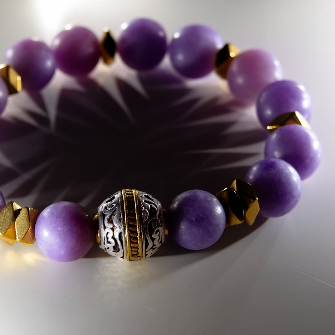Lepidolite Bracelet 10 mm | Healing Crystal Jewelry for Serenity, Balance, Wrinkle Healing & Youth | Aurum Lyris Collection|Nivalis Talisman