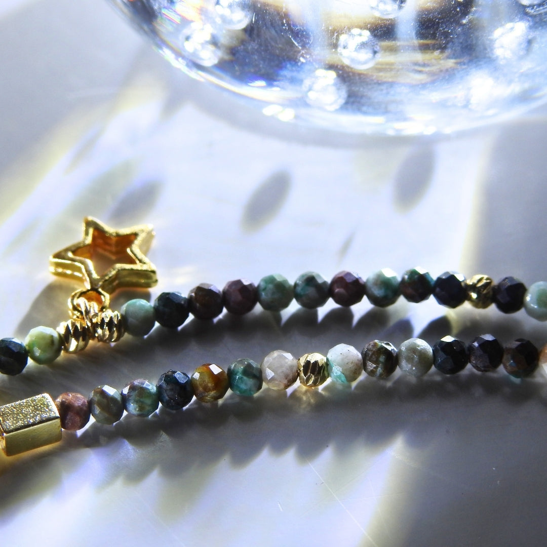 Chrysoprase Necklace 3 mm Faceted |Hamsa Star Talisman